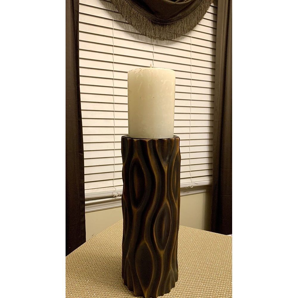 Beautiful Large 10" Abstract Resin Tree Bark Pillar Candle Holder